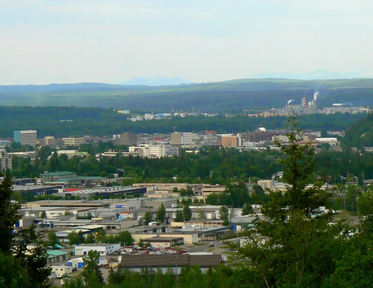 Prince George seen from University Hill looking east over the city toward the hills