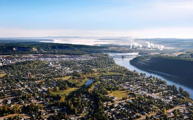 Aerial view of Prince George showing the city spread across the river valley